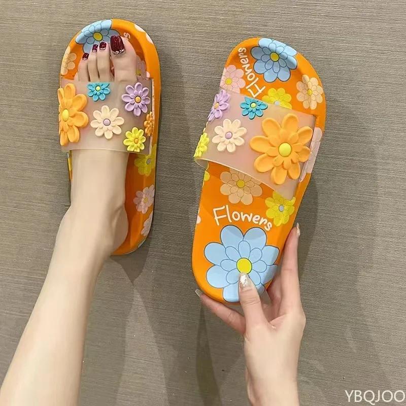 Ladies' Slippers Summer Sunflower New Flat Bottomed Bathroom Anti Slip Outer Wear Couple Soft Soled Beach Sandals Flat Bottomed