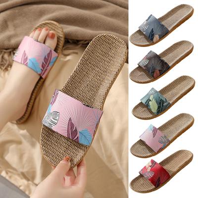 Summer Flax Slippers Fashion Women Men Linen Slip On Slippers Indoor Home Anti-slip Slippers Fashion Beach Sandals Slide