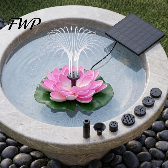 Solar Water Fountain Lotus Floating Bird Bath Powered with Interchangeable Nozzles for Garden Pond Patio Yard Decor