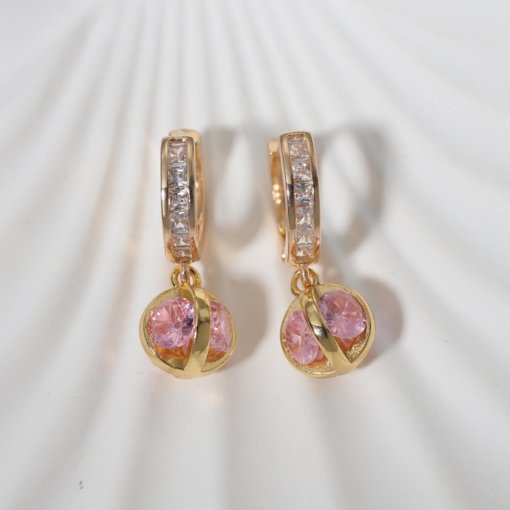 1 Pair Fashion Round Dangle Earrings for Women Zirconia Earring Jewelry Wedding Party Accessories