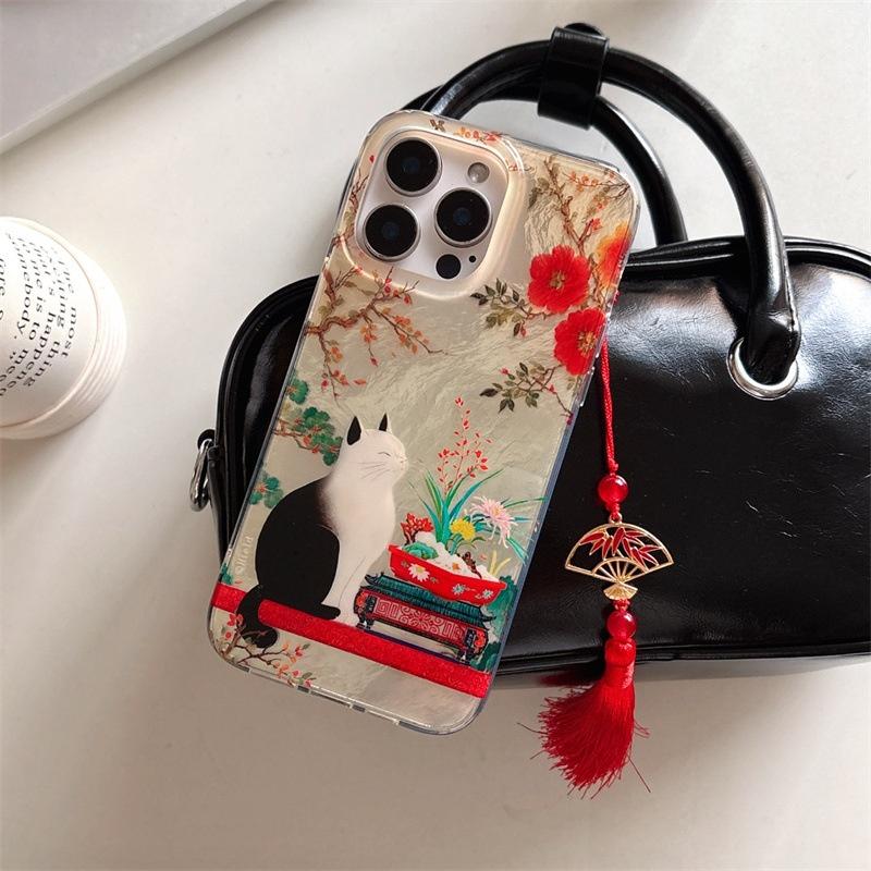 Luxuriöse Niedliche Katze Blume Wirbelmuster Klare Handyhülle Für iPhone 16 15 Pro Max 14 13 Silikonhülle