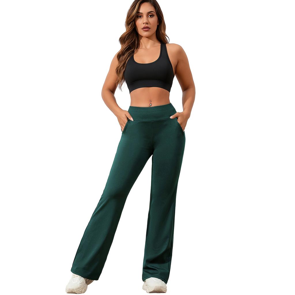 Damskie legginsy z wysokim stanem, bootcut, spodnie do jogi - legginsy dzwony