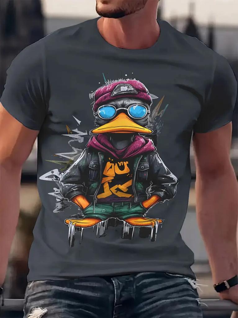 Fun Cartoon Duck Print Men's T-Shirt Casual Summer Casual Short Sleeve Pullover Fashion T-Shirts Outdoor Male Overszied Clothing