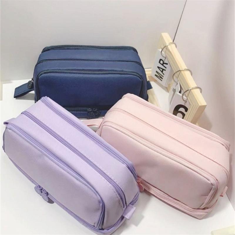 Large Capacity Pencil Bag Pen Case Solid Color Pencil Case Double Layers Pencil Pouch Pen Bag School Office Supplies
