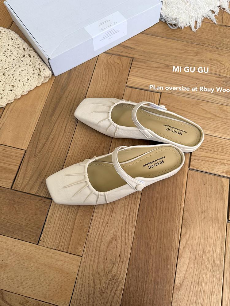 Fashion Summer Flat Sandals Woman 2025 New Square Toe Buckle Strap Breathable Satin Leisure Slingbacks Chic Mules Shoes for Ladies