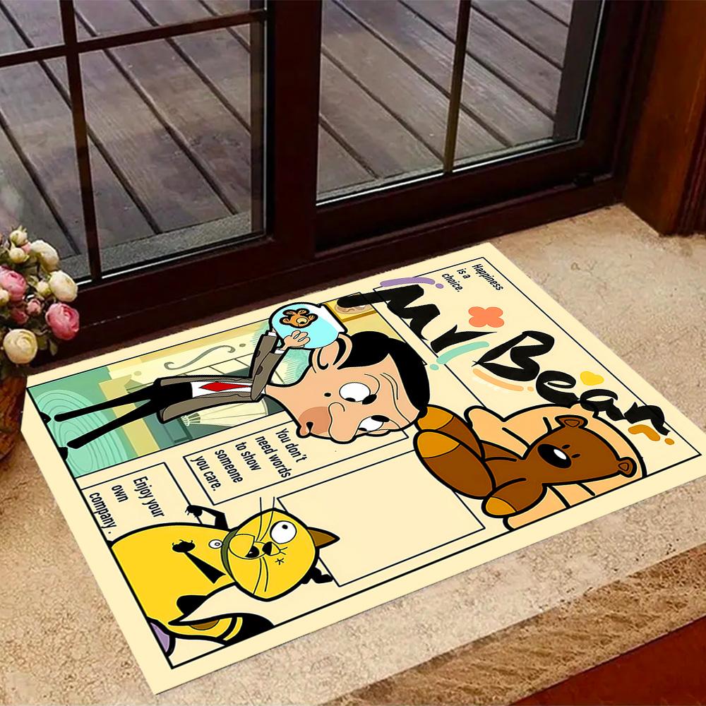 Mr Bean's Silly Adventure Themed Anti-Slip Rugs - Polyester Home Decor, Suitable for Bedrooms, Living Rooms, Doorways, Studios, and Decorations
