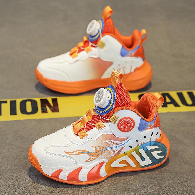 Rotating button boy's shoes children's summer mesh breathable primary school students sports shoes medium and large children's casual basketball shoes