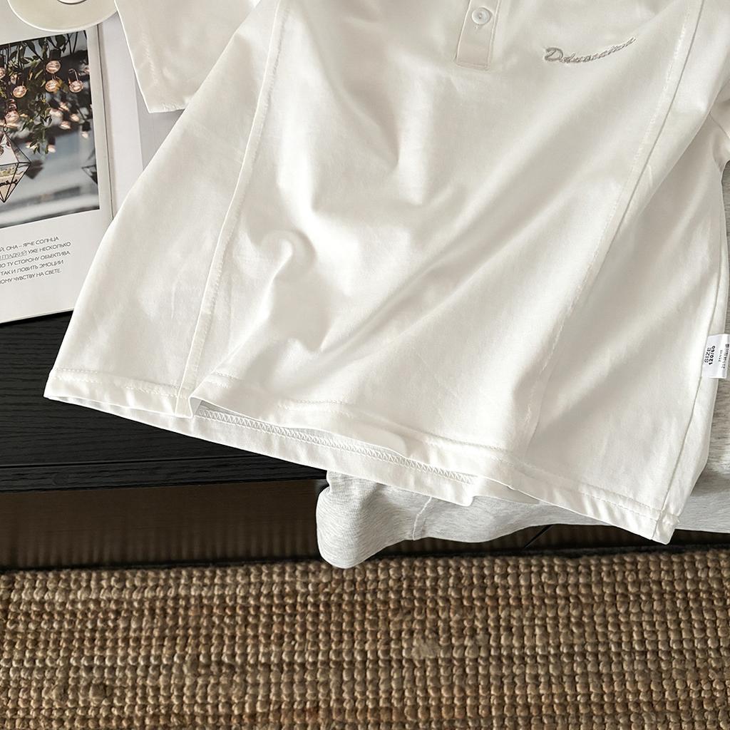 Cool Summer Cotton Stand-Up Collar Casual Embroidered T-Shirt for Boys and Girls (Oversized)