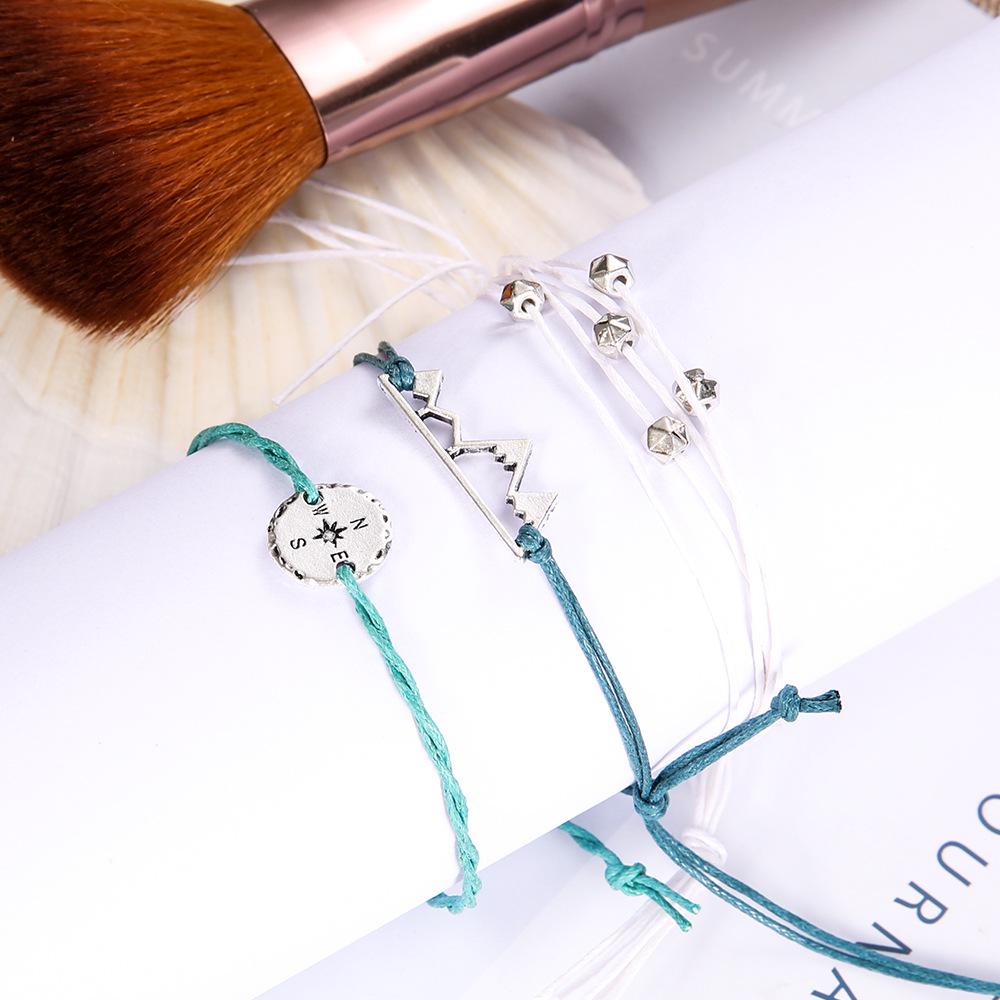 Handwoven Multicolor Rope Bracelet with Beaded Mountain Compass