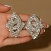 Fashion Exaggerated Diamond-Set Letter D Stud Earrings Retro Niche Light Luxury High-End Temperament Fashion Earrings Women