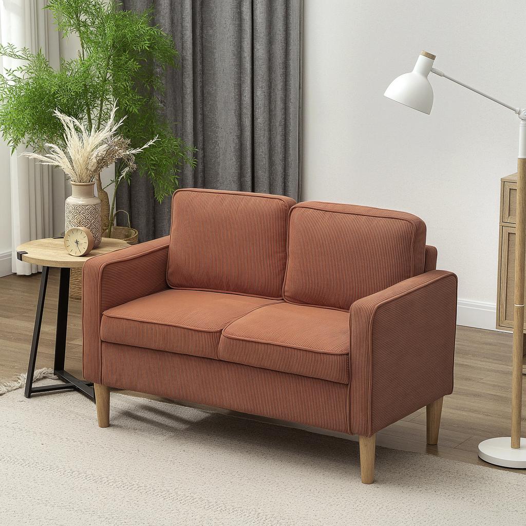 2-Seater Sofa with Storage and Solid Wooden Legs, for Living Room, Bedroom, 117 x 63 x 79 cm, Orange