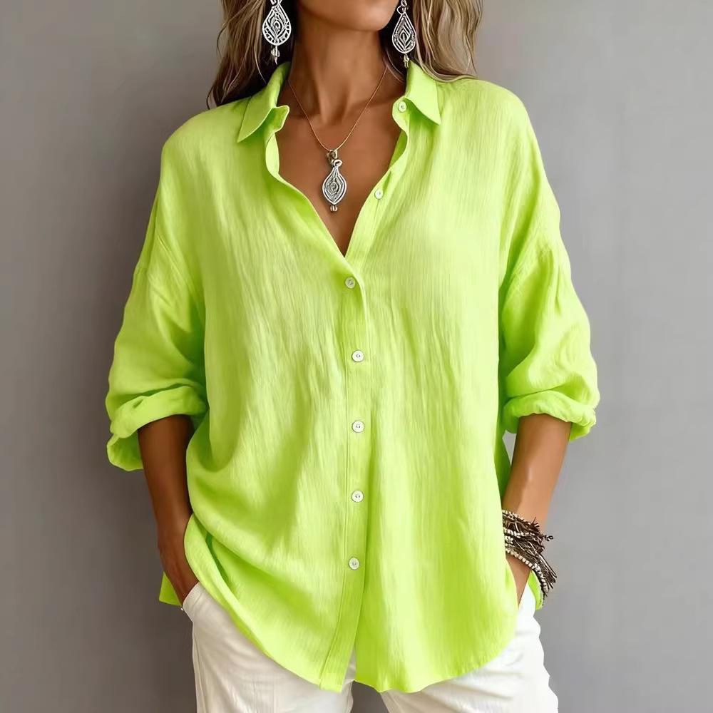 European Women's Single-Breasted Casual Long Sleeve Cardigan - Solid Color, Loose Fit, Fashionable Lapel Style.