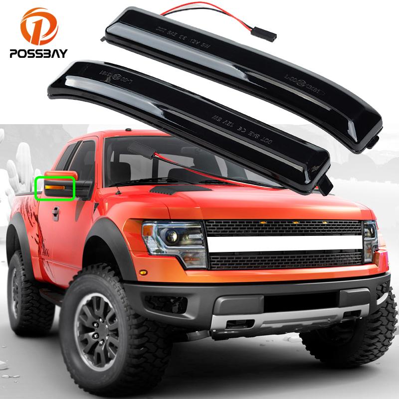 

Пара автомобильных передних боковых зеркальных габаритных фонарей, авто светодиодные динамические желтые указатели поворота, дымчато-черные для Ford F-150 Raptor