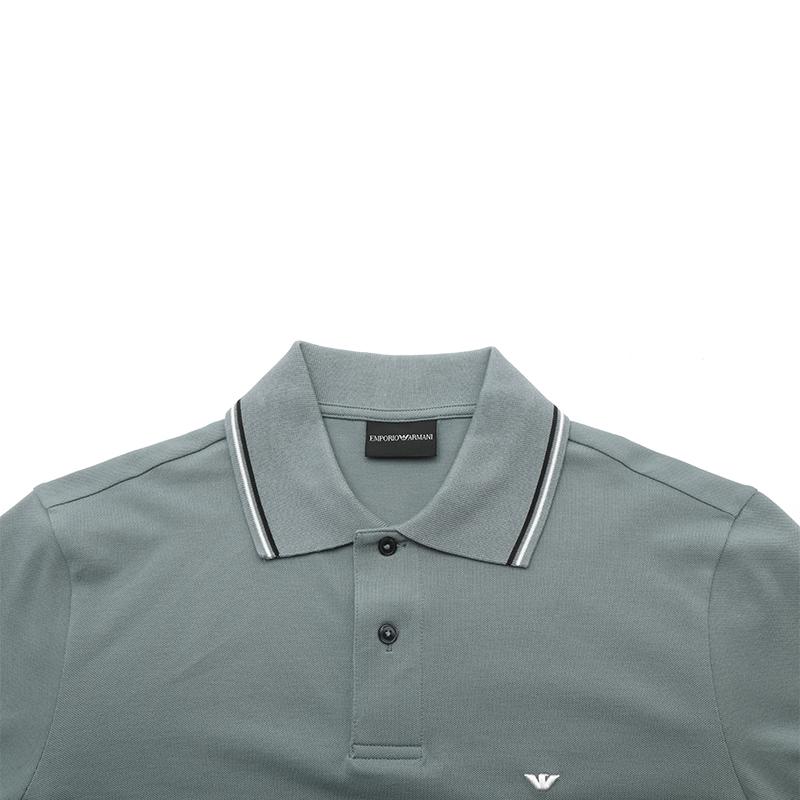 Emporio Armani Ss26 Striped Trim Eagle Logo Embroidered Business Casual Short Sleeve Polo Shirt Men Polo Shirts EM004606AF23090U9170