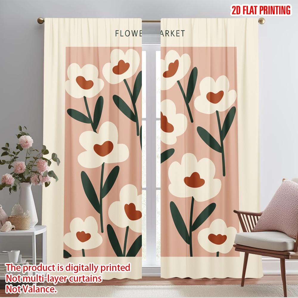 2pcs 2D Flat Printing Window Curtains Flower Market Floral 100% Polyester Without Electricity Party Decorations for Booths