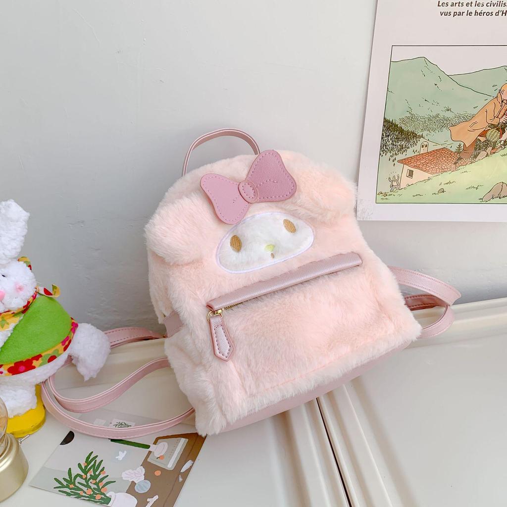 Japanese Cute Cartoon Backpack - Fluffy Big-Ear Dog Plush Schoolbag with Heart Design