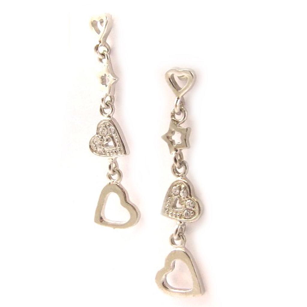 Les Trésors De Lily [C6345] - Silver Earrings 'Bonheur' Silver White (rhodium-plated) - 26x3 Mm