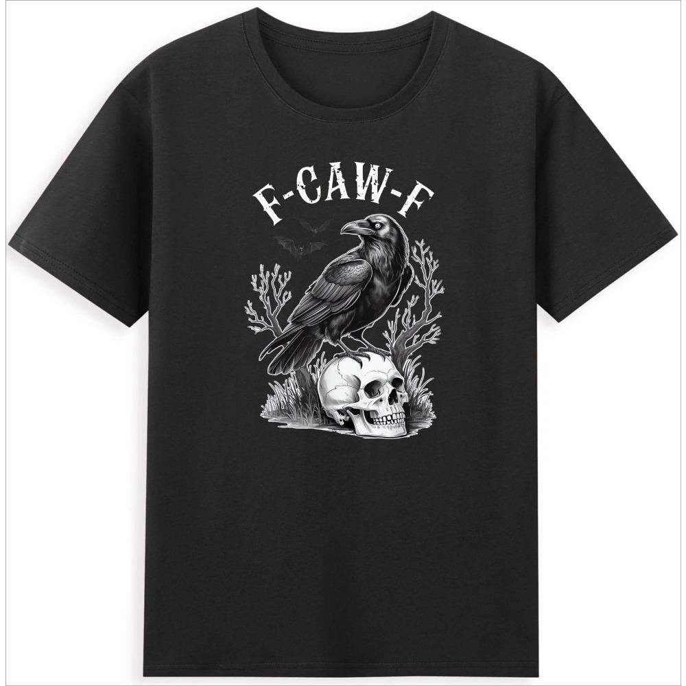 Halloween F Caw F Black Bird Crow with Skull Horror Graphic T-Shirt Men Clothing Comfortable Shirts