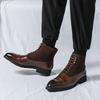 New Brand Designer Winter High Tops Pointed Patent Leather Brogues Ankle Boots For Men's Flats Black Brown Oxford Shoes