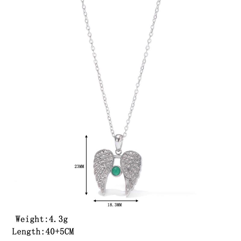 Cross Border Trendy Full Diamond Angel Wings Unisex Stainless Steel Gold Plated Light Luxury Zircon Love Pendant Necklace