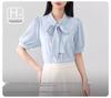 White Bow Short-Sleeve Women's Chiffon Top - Perfect for Professional Summer Wear and Interviews