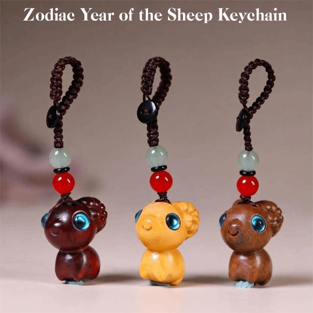 Handmade Sandalwood Sheep Keychain Scratch-resistant Phone Charm Zodiac Year of the Sheep Gift
