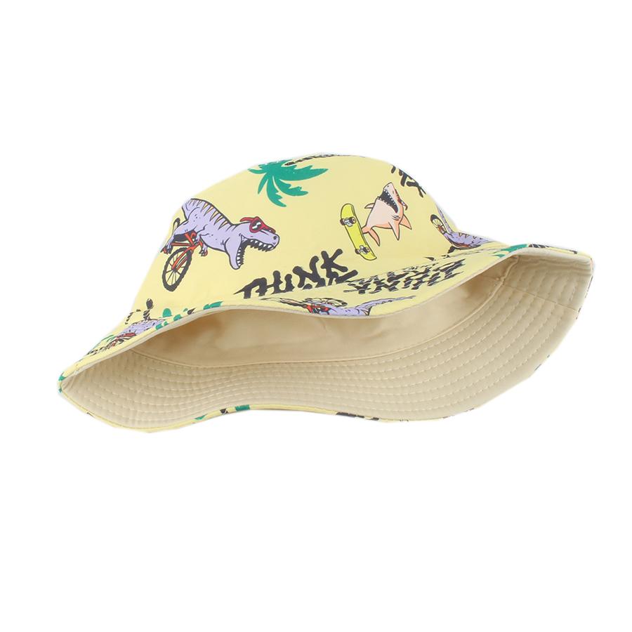 Summer Cotton Sun Hat For Kids Boys Girls Double Sided Bucket Hat Cartoon Cute Dinosaur Print Fisherman Cap Panama Chilldren