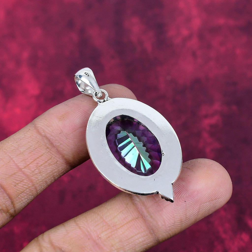 Ciondolo Topazio Mistico Arcobaleno Pietra Preziosa Gioielli, Ciondolo in Argento Sterling Massiccio 925, Gioielli Fatti a Mano Ciondolo Pietra di Nascita, Regalo Per Lui