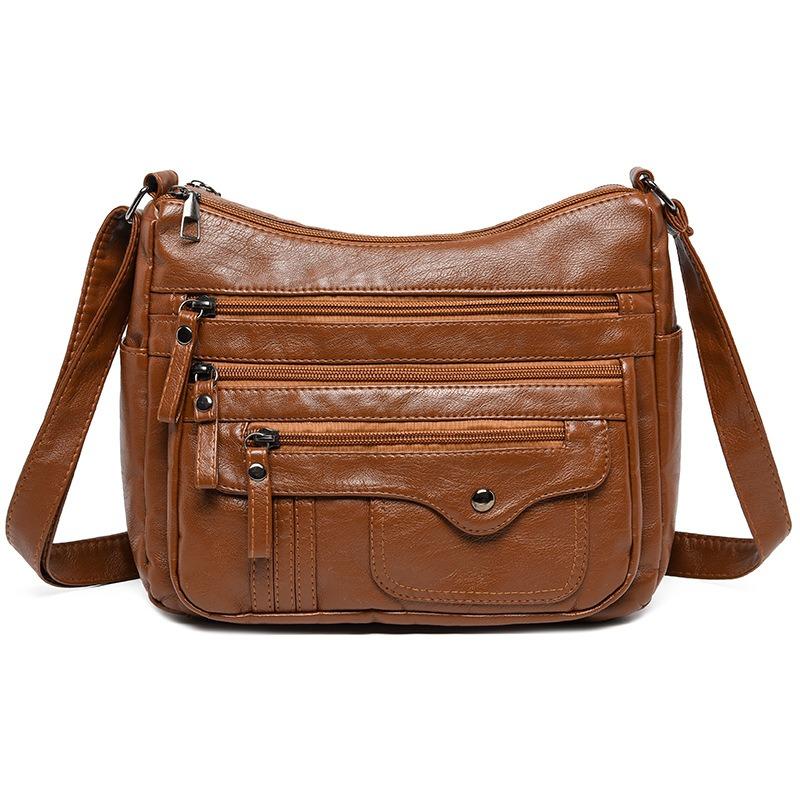 New women's casual fashion multi-layer multi-pocket soft leather shoulder bag diagonal span mother bag