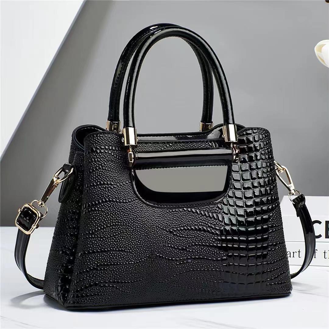 

Bright Leather Stone Patterned Bucket Bag, Fashionable Large Capacity Handbag, Single Shoulder Crossbody Bag чёрный