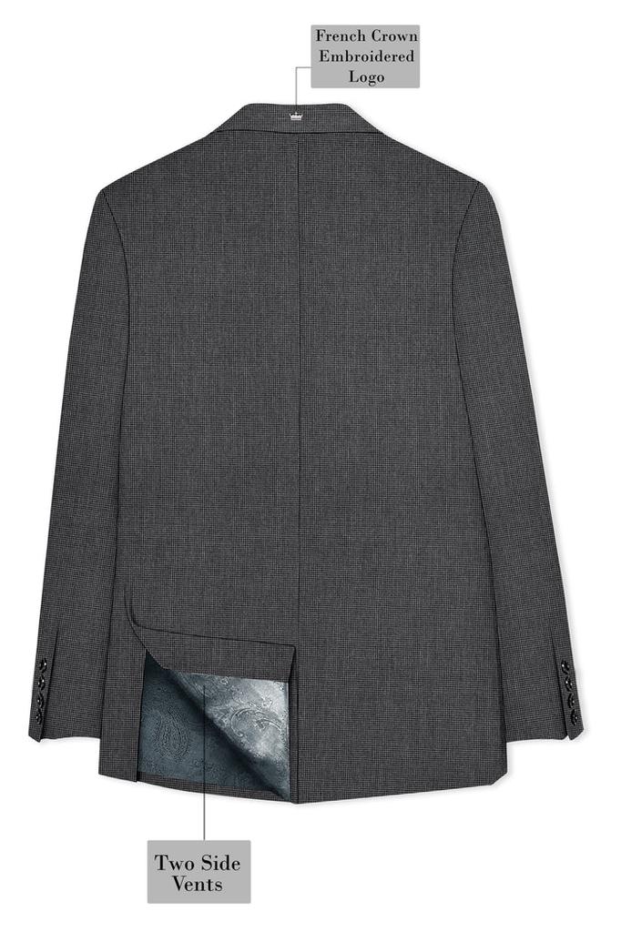 Cinerro-Tuatara Gray Wool Rich houndstooth Textured Single Breasted Blazer