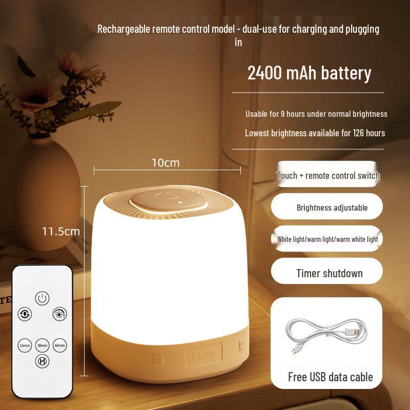 Rechargeable Night Light for Bedroom: Sleep-Friendly, Eye-Caring Bedside Lamp for Postpartum Breastfeeding and Children's Rooms