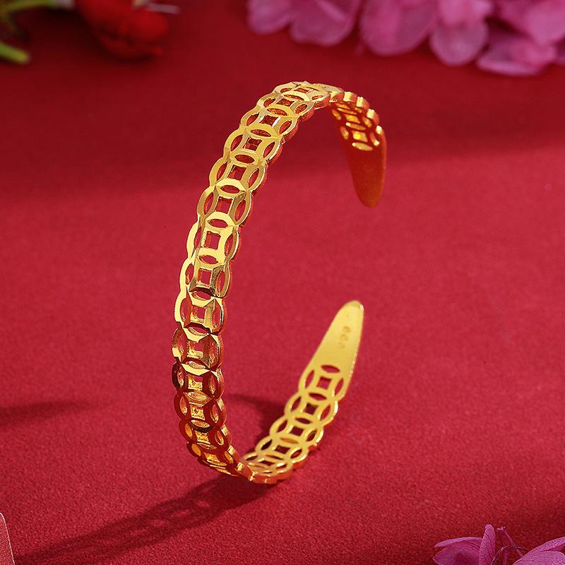 Vietnamese Sha Jin Ancient Craftsmanship Money Hollow Bracelet Women's Open Gold Non Fading Ethnic Style Charm Bracelet