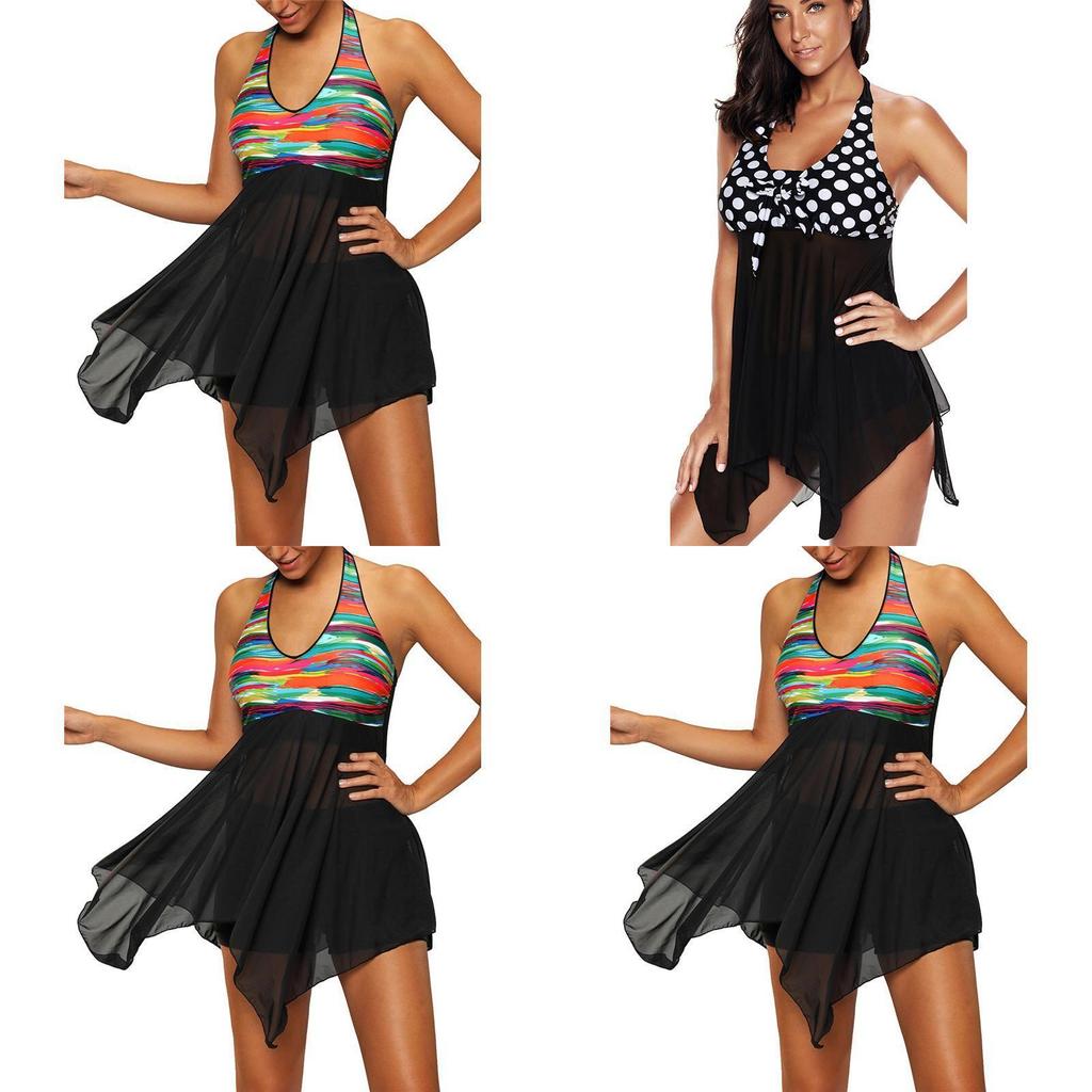 Stylish Women's Tankini Vintage Mesh Swimwear With High Waist Boxer Shorts In Dotted Design