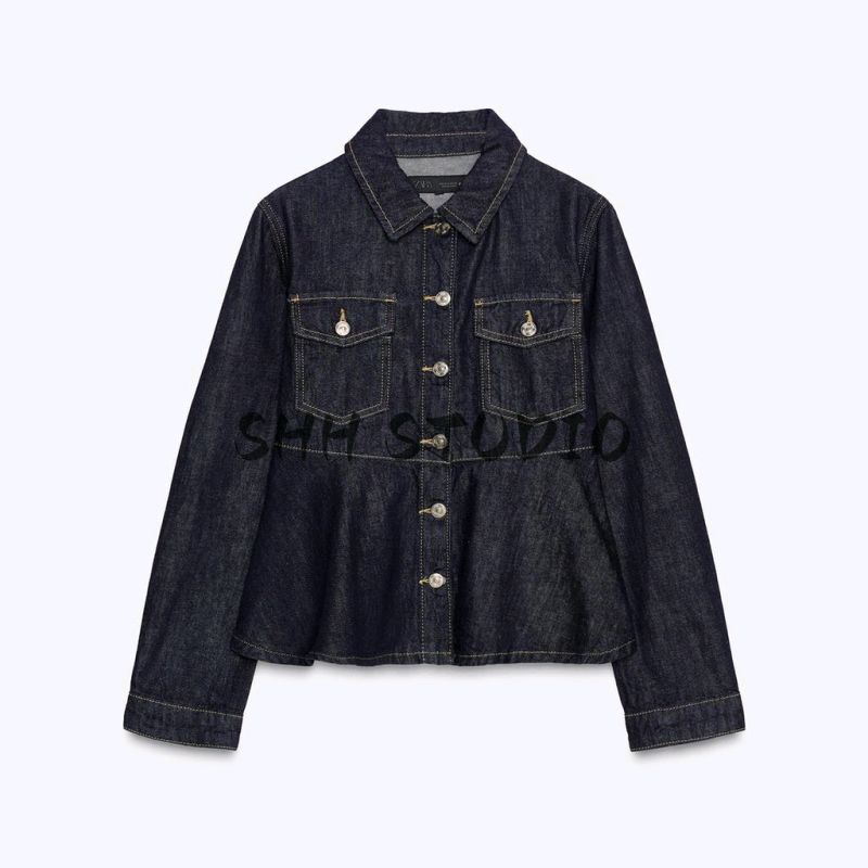 Fall New Women's Clothing French A- Line Hem Lapel Bubble Long Sleeve Denim Jacket Coat 6147183