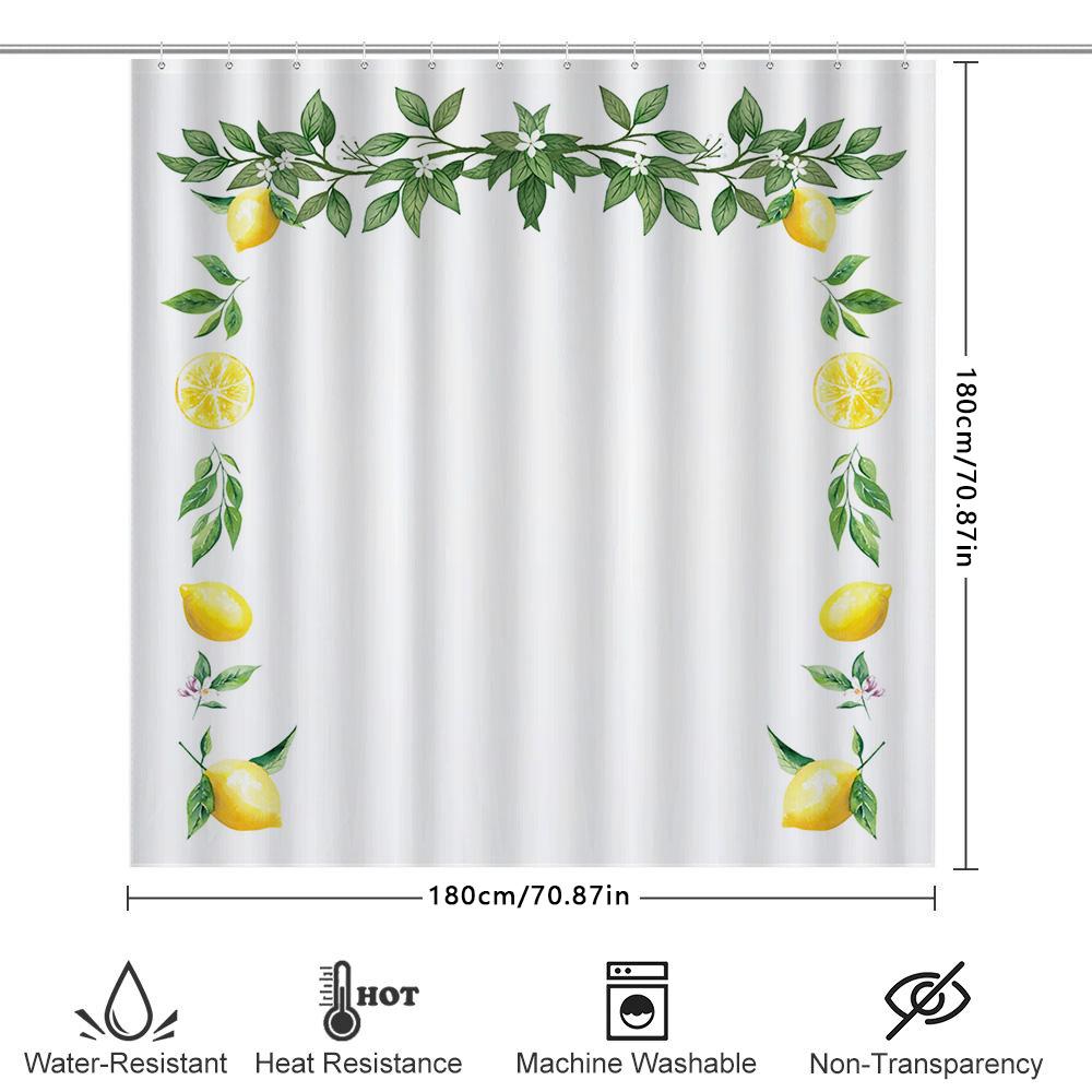 Fresh Lemon Greenery Shower Curtain White Bath Decor For Home Decoration Waterproof Fabric Perfect Gift Ideas