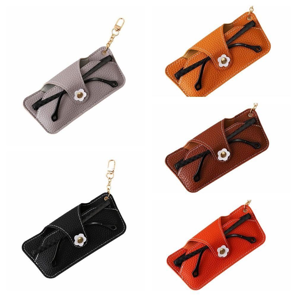 Korean Flower Glasses Case With Keychain Eyewear Holder Soft PU Leather Sunglasses Bag Men