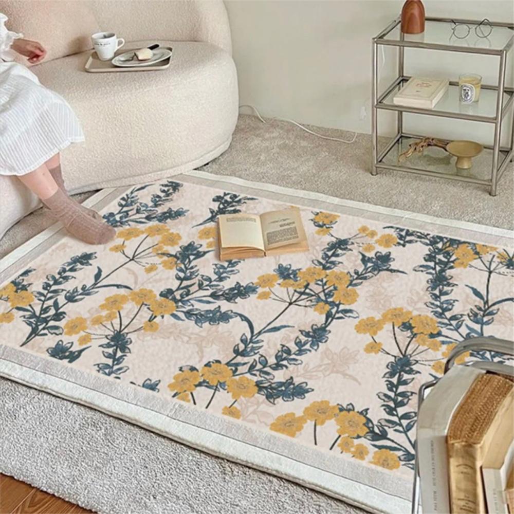 Korean Flower Imitation Cashmere Carpet Living Room Decoration Sofa Coffee Table Mat Cloakroom Girl Bedroom Bed Blanket