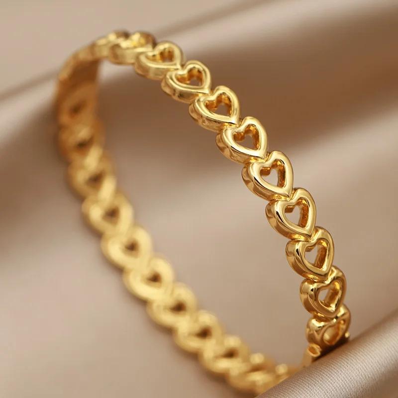 FYSARA Hollow Heart Desgin High Quality Stainless Steel Bracelet Titanium Steel Love Bangle for Women Chic Birthday Present