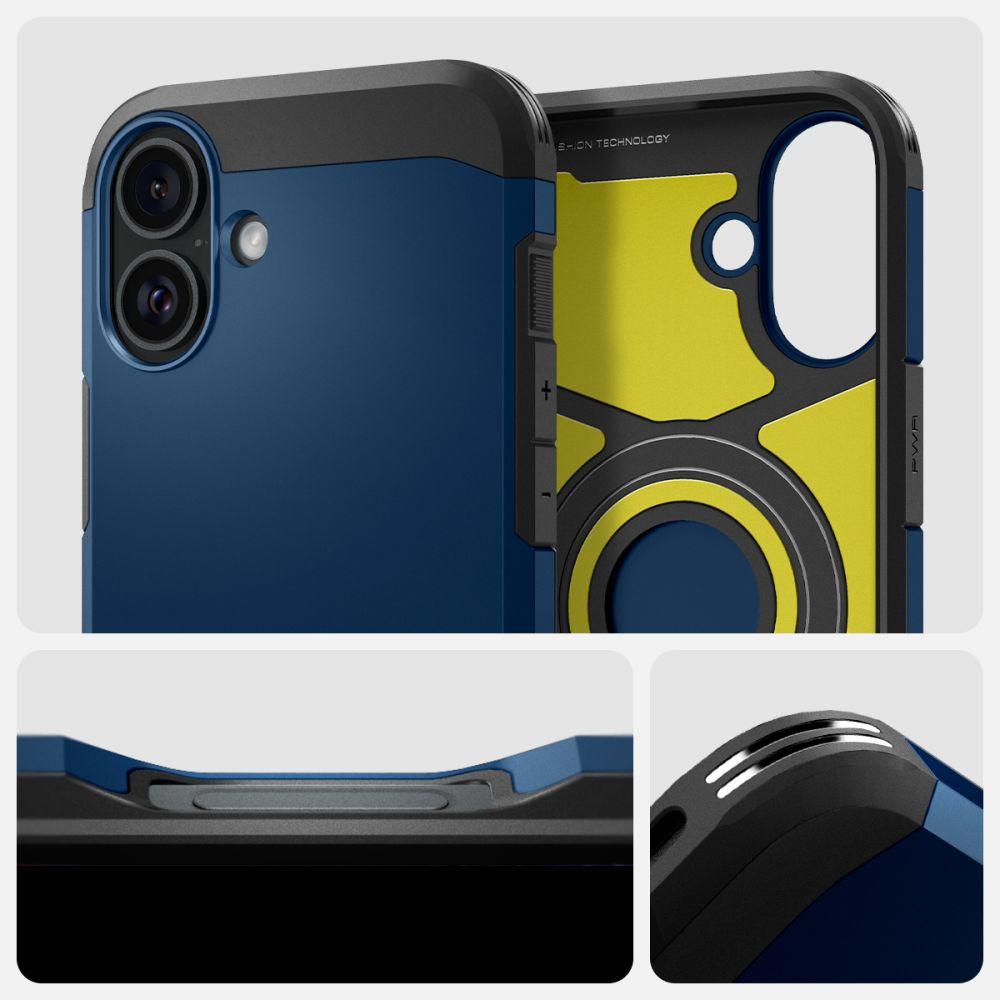 Spigen Tough Armor MagSafe Case with Stand for iPhone 16 - Blue
