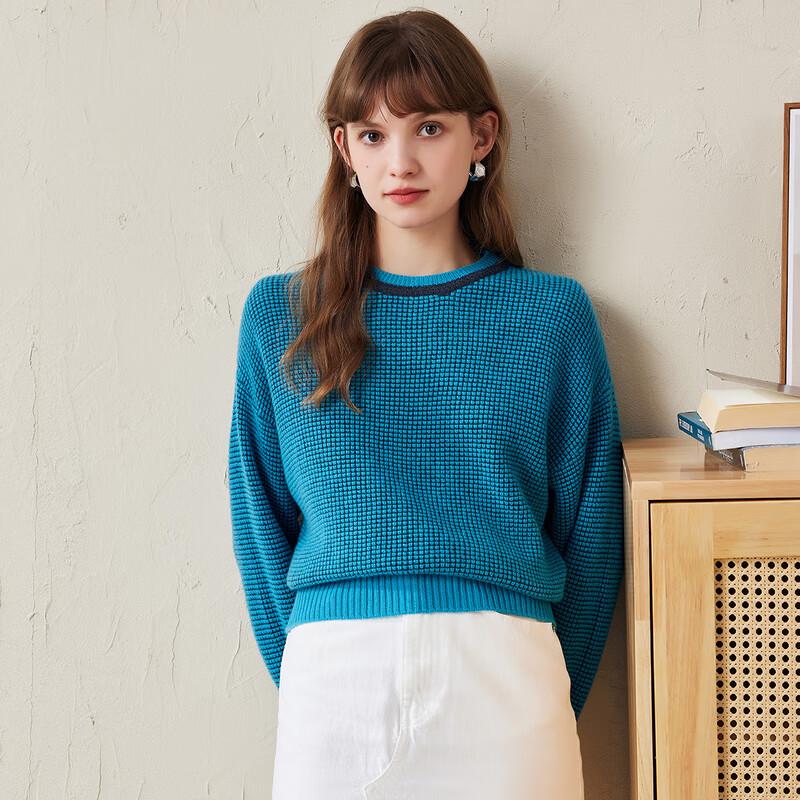 KOMONBOKA Women's Autumn/Winter Color-Block Wool Knit Sweater