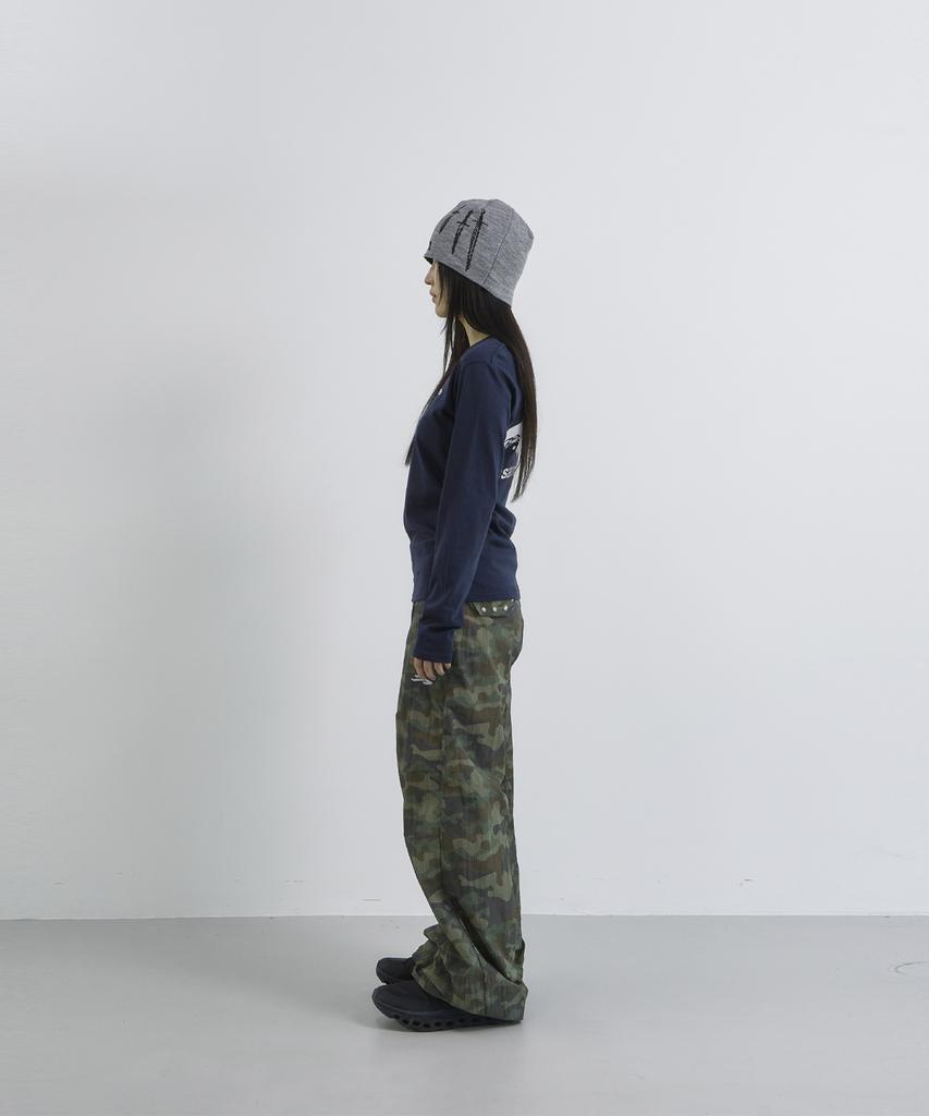 Tansanmageunesyum Nylon Wide Studded Cargo Pants (Camo Khaki)