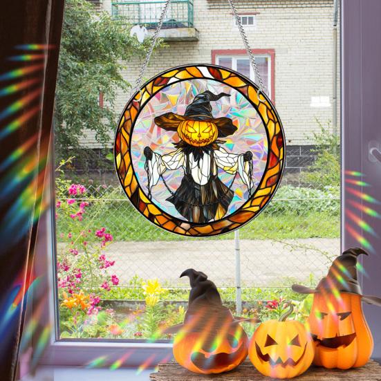 Halloween Suncatcher Hanging Decoration Ghost Pumpkin Witch Black Cat Castle