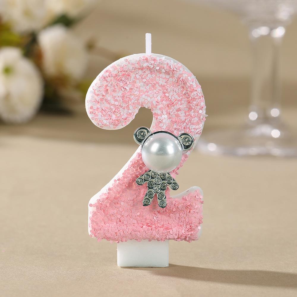 Pearl Teddy Bear Number Candles for Birthday Party Decoration - Handmade DIY Creative Candles.