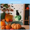 Halloween Theme Pvc Wall Sticker With Green Light Moon Black Cat Bats For Entryway