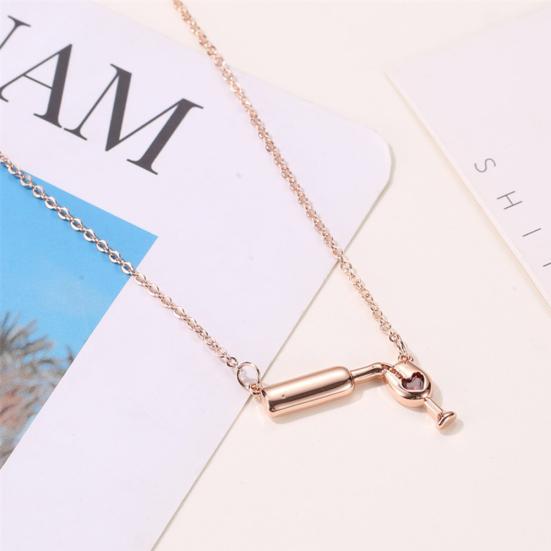 Kvinnor Häller Vin Bägare Faux Rubin Hänge Nyckelbenskedja Halsband Smycken