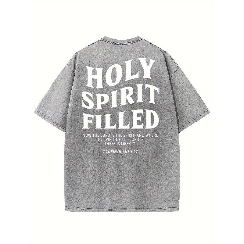 Holy Spirit Vintage Washed High-Quality Patterned T-Shirt, Men'S T-Shirt, Vintage Summer Clothing, Drop Shoulder Sleeves, Round Neck Top
