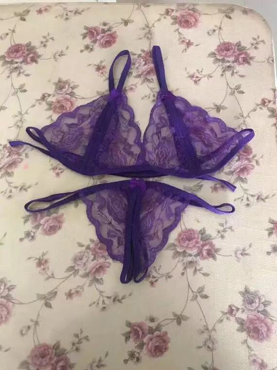 A Large Number of Erotic Underwear Open Three-point Lace Underwear Two-piece Set Transparent Milk Temptation