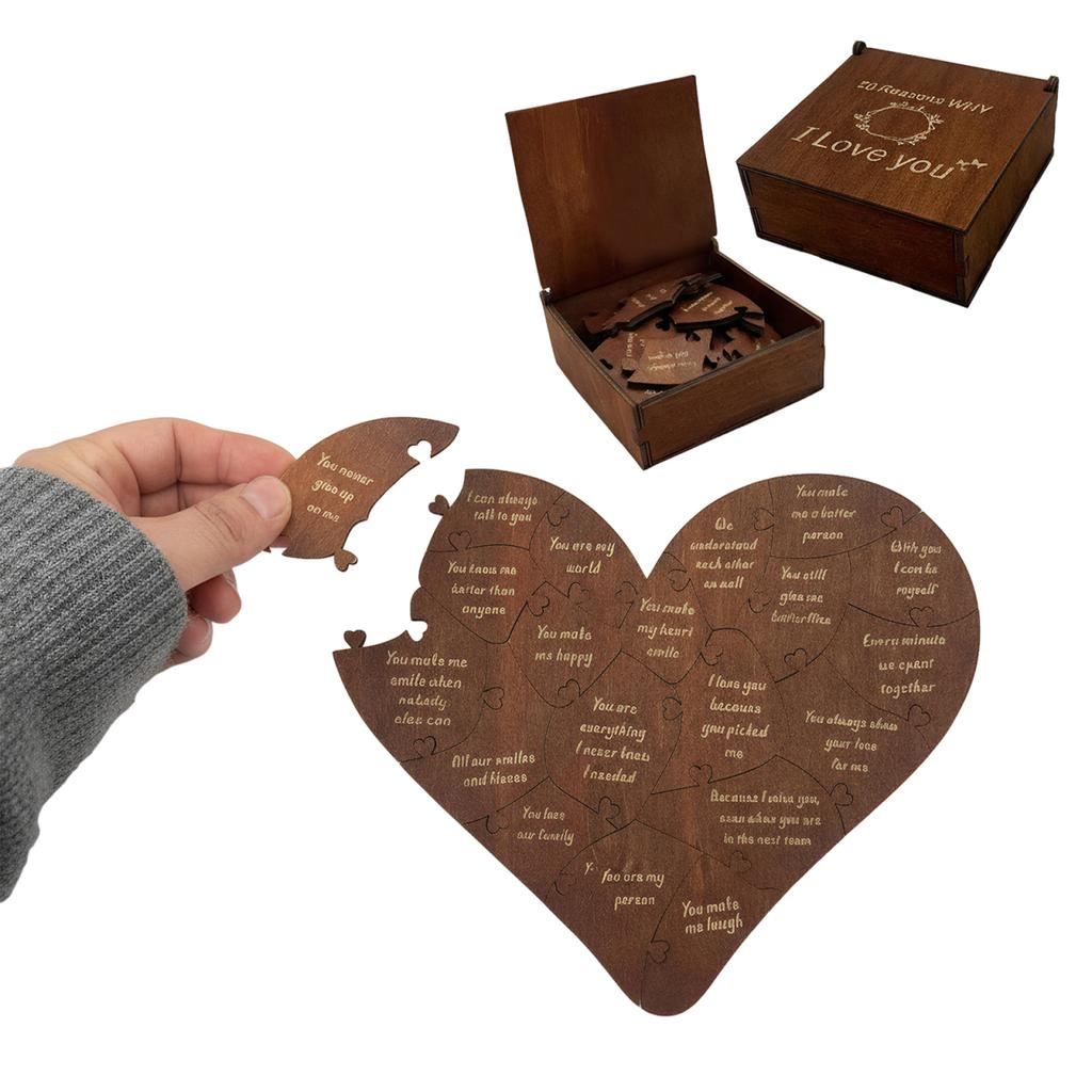 Romantic Heart Wooden Puzzle with Gift Box 20 Reasons Heart Puzzle for Him Her Valentines Anniversary Wedding