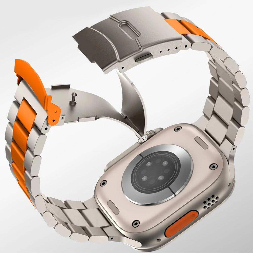 

Black Orange Band for Apple Watch Ultra 49mm Series 10 46mm Luxury Men Wristband for Series 9 8 7 6 5 4 SE 49mm 46mm 45mm 44mm 49mm 46mm 45mm 44mm